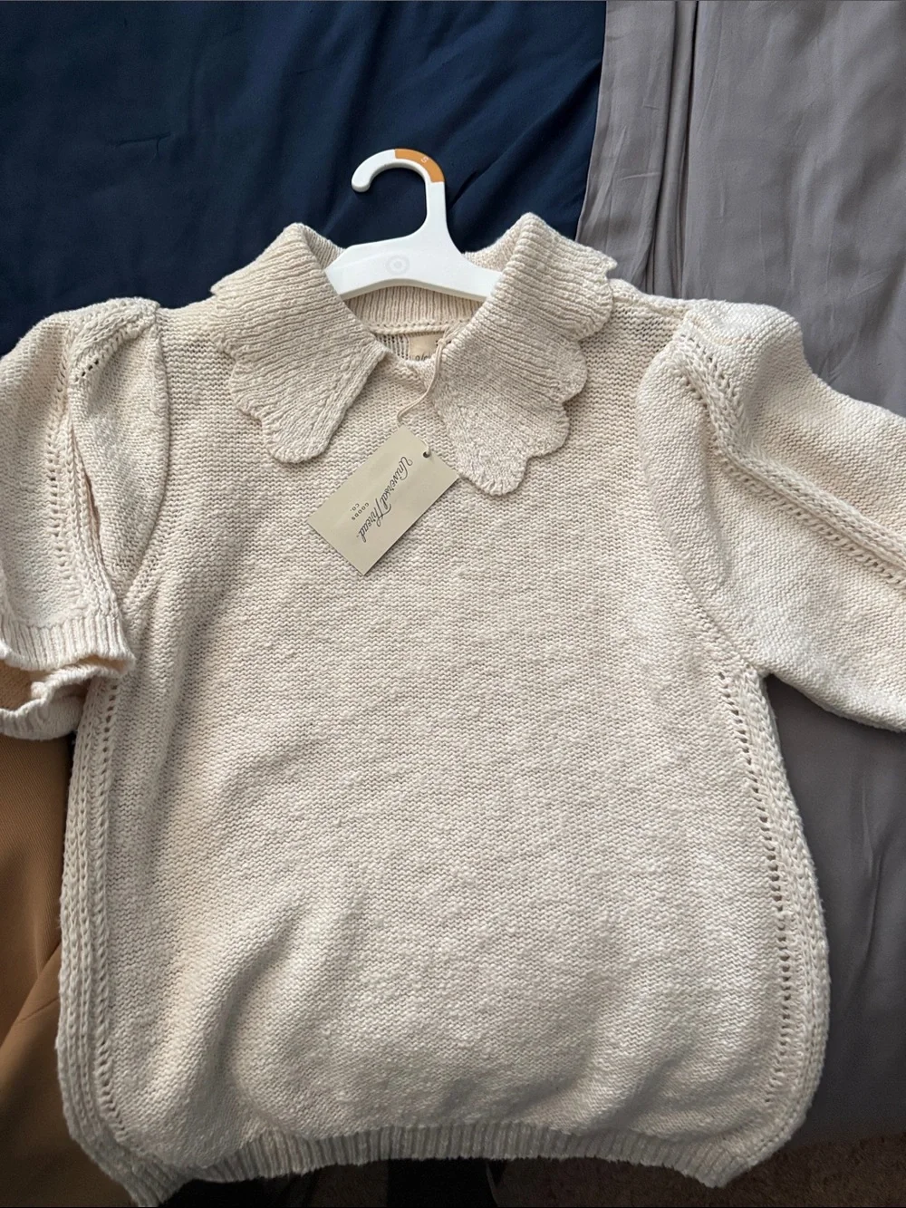 Universal Thread Cream Scalloped Collar Knit Top S - Picture 1 of 3